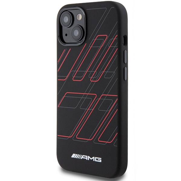 Чехол Mercedes AMG для iPhone 15 / 14 / 13 Silicone Large Rhombuses MagSafe, черный