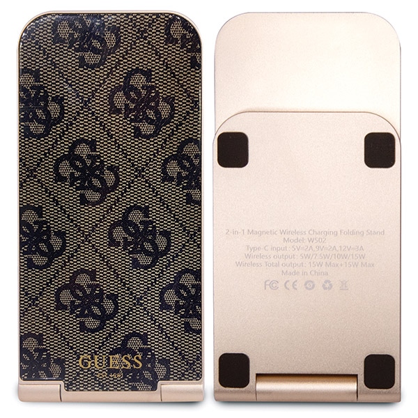 Guess 4G Pattern MagSafe Foldable 2-in-1 Wireless Charger 15W - Brown