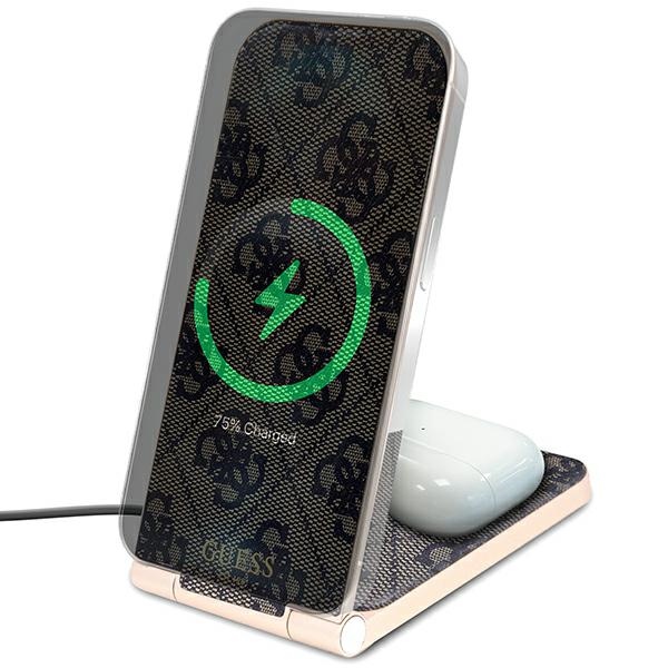 Guess 4G Pattern MagSafe Foldable 2-in-1 Wireless Charger 15W - Brown
