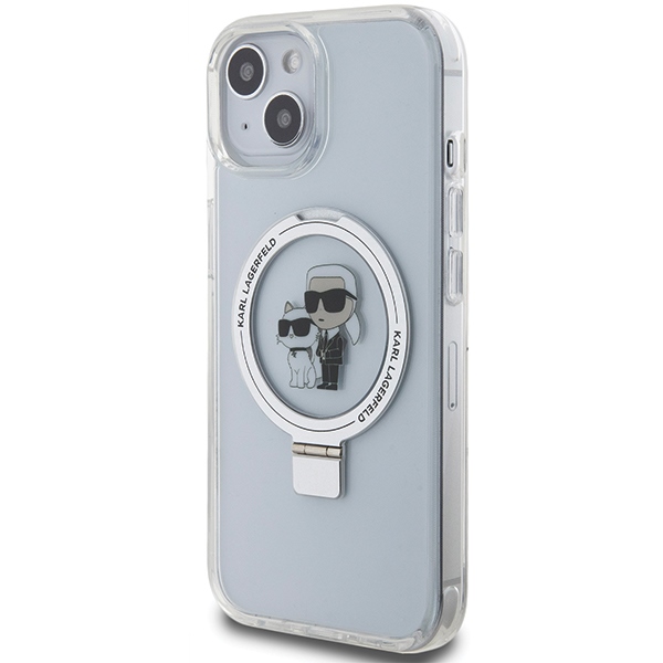 Karl Lagerfeld iPhone 14 / 15 / 13 Case Ring Stand Karl & Choupette MagSafe, White