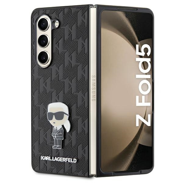 Karl Lagerfeld Samsung Galaxy Z Fold 5 Case Saffiano Monogram Ikonik Pin, Black
