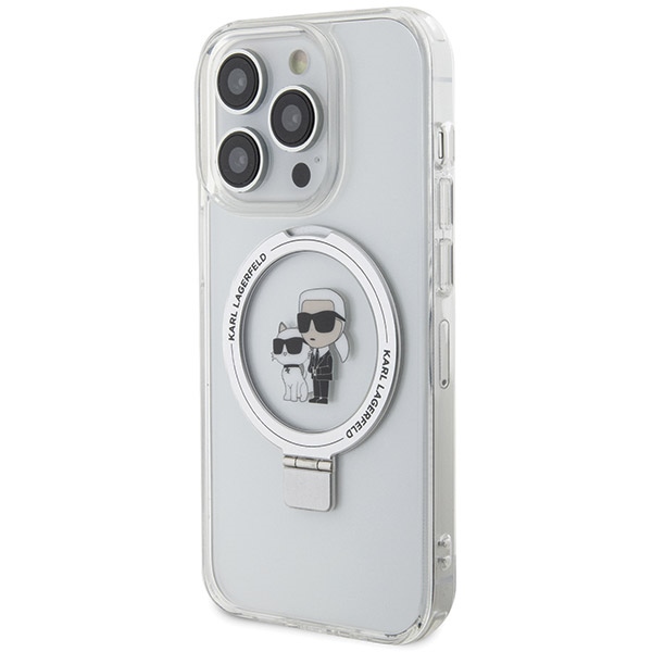 Apple iPhone 14 Pro Max 6.7\" Karl Lagerfeld Ring Stand Karl&Choupette MagSafe Case Cover, White