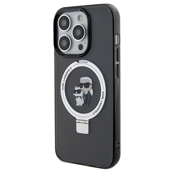 Apple iPhone 14 Pro Max 6.7\" Karl Lagerfeld Ring Stand Karl&Choupette MagSafe Case Cover, Black