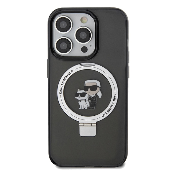 Apple iPhone 14 Pro Max 6.7\" Karl Lagerfeld Ring Stand Karl&Choupette MagSafe Case Cover, Black