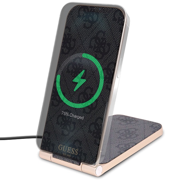 Guess 4G Pattern MagSafe Foldable 2in1 15W Wireless Charger, Black