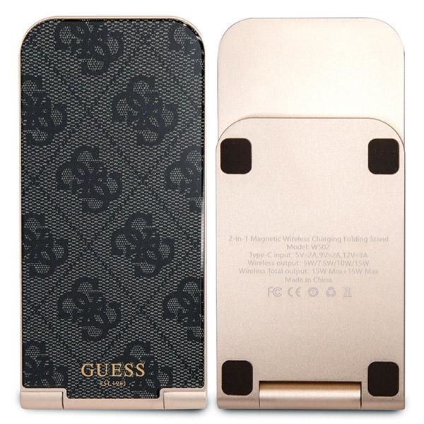 Guess 4G Pattern MagSafe Foldable 2in1 15W Wireless Charger, Black