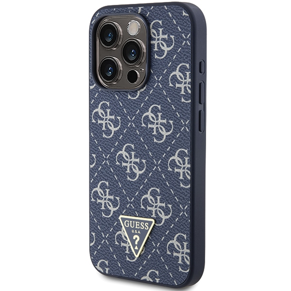 Guess iPhone 15 Pro Case 4G Triangle Metal Logo, Blue