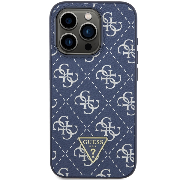 Guess iPhone 15 Pro Case 4G Triangle Metal Logo, Blue
