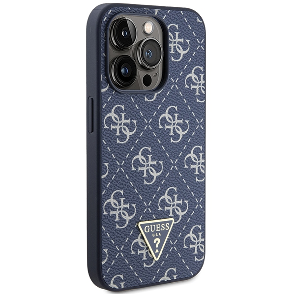 Guess iPhone 15 Pro Case 4G Triangle Metal Logo, Blue