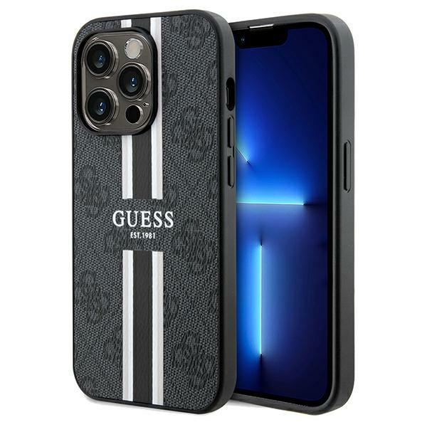 Apple iPhone 15 Pro Max 6.7'' Guess 4G Printed Stripes MagSafe Case Cover, Black