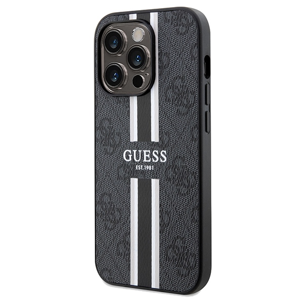 Guess iPhone 15 Pro Max Case 4G Printed Stripes MagSafe, Black