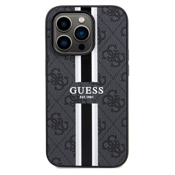 Guess iPhone 15 Pro Max Case 4G Printed Stripes MagSafe, Black