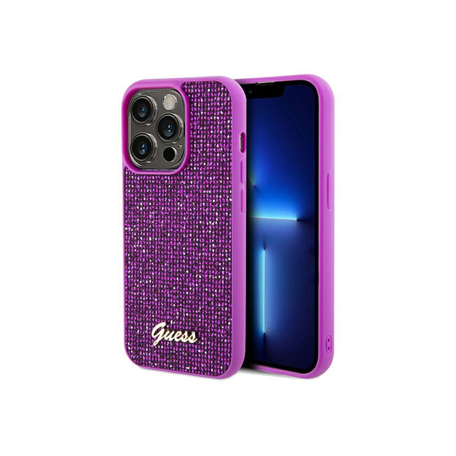 Apple iPhone 14 Pro 6.1'' Guess Disco Metal Script Case Cover, Fuchsia