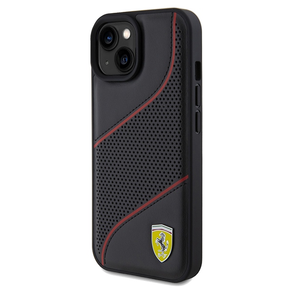 Ferrari Perforated Waves Metal Logo case for iPhone 15 / 14 / 13 - black