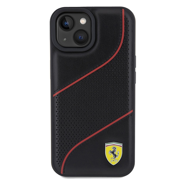 Ferrari Perforated Waves Metal Logo case for iPhone 15 / 14 / 13 - black