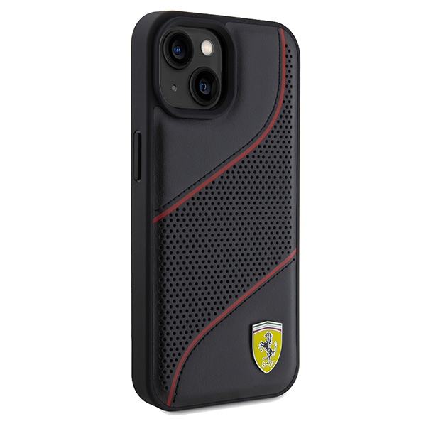Ferrari Perforated Waves Metal Logo case for iPhone 15 / 14 / 13 - black