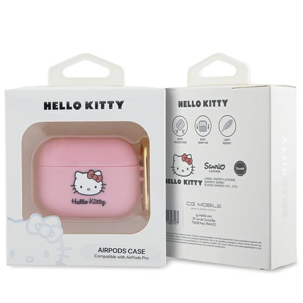 Чехол Hello Kitty для AirPods Pro Silicone 3D Kitty Head, розовый