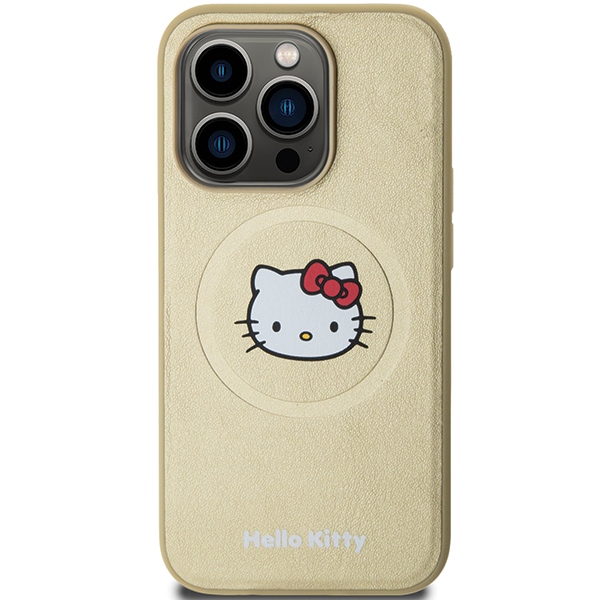 Hello Kitty iPhone 14 Pro Case Leather Kitty Head MagSafe, Gold