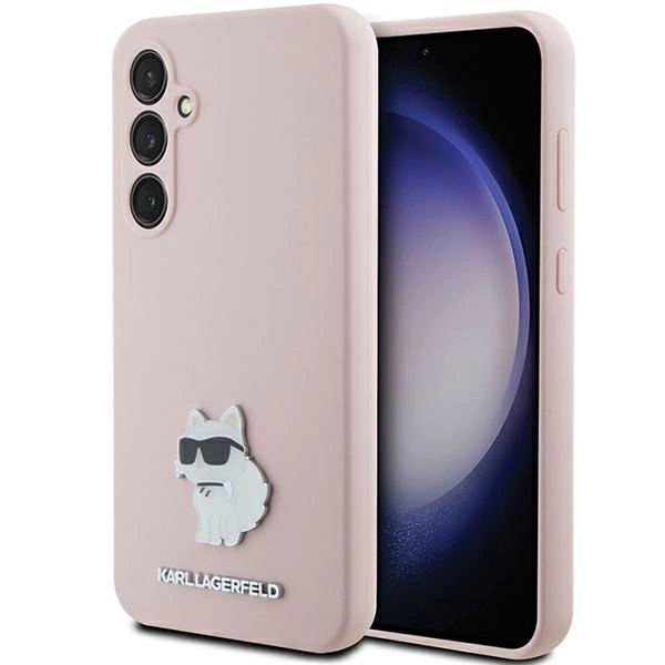 Samsung Galaxy S23 FE (SM-S711B/DS) Karl Lagerfeld Silicone Choupette Metal Pin Case Cover, Pink