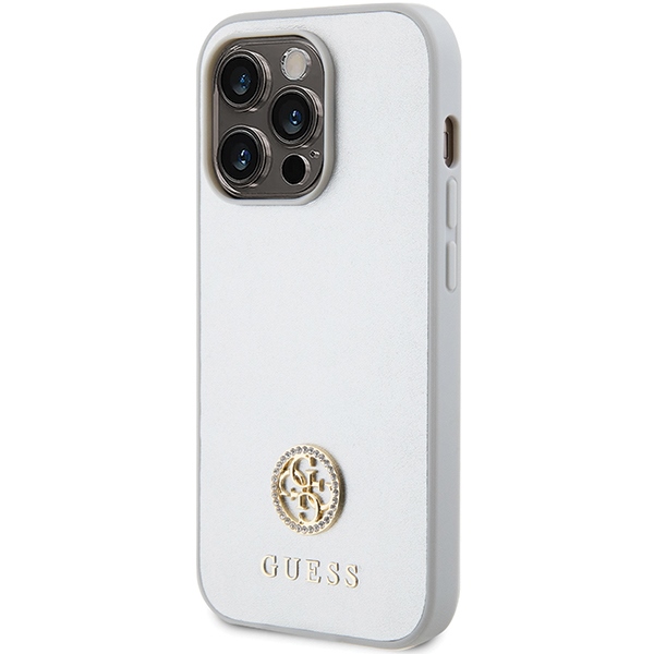 Guess iPhone 15 Pro Case 4G Strass Metal Logo, Silver