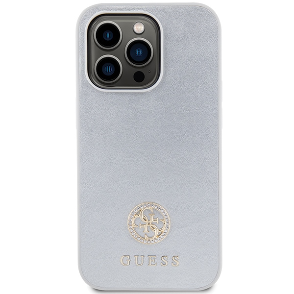 Guess iPhone 15 Pro Case 4G Strass Metal Logo, Silver