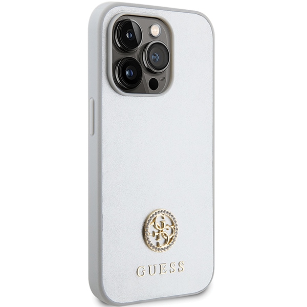 Guess iPhone 15 Pro Case 4G Strass Metal Logo, Silver