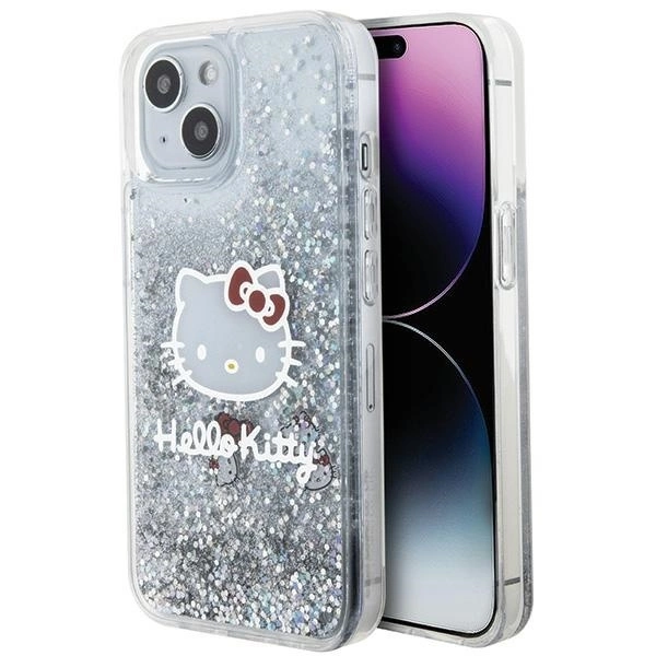 Apple iPhone 14 6.1'' Hello Kitty Liquid Glitter Charms Kitty Head Cover Case, Silver