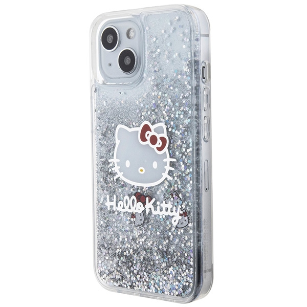 Hello Kitty iPhone 14 Case Liquid Glitter Charms Kitty Head, Silver
