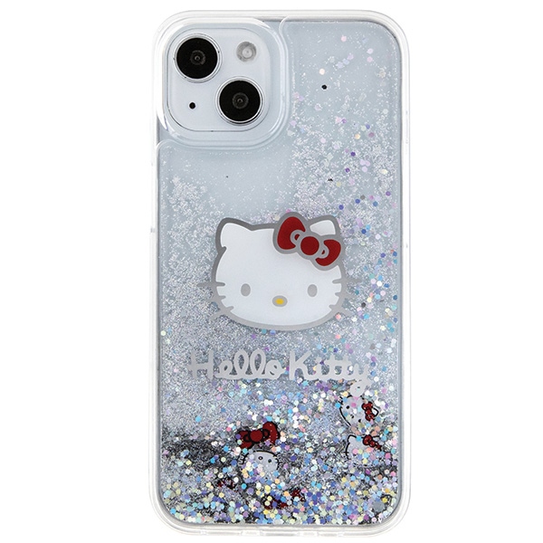 Hello Kitty iPhone 14 Case Liquid Glitter Charms Kitty Head, Silver