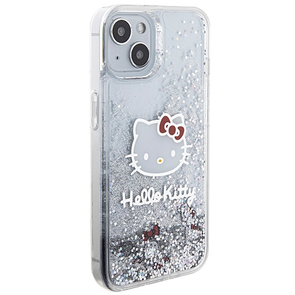 Hello Kitty iPhone 14 Case Liquid Glitter Charms Kitty Head, Silver
