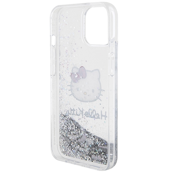 Hello Kitty iPhone 14 Case Liquid Glitter Charms Kitty Head, Silver