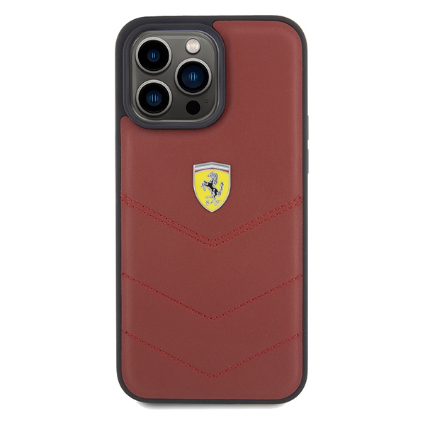 Ferrari Quilted Metal Logo Leather Case for iPhone 15 Pro Max, Red