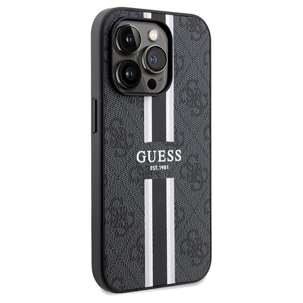 Apple iPhone 15 Pro 6.1\'\' Guess 4G Printed Stripes MagSafe Case Cover, Black