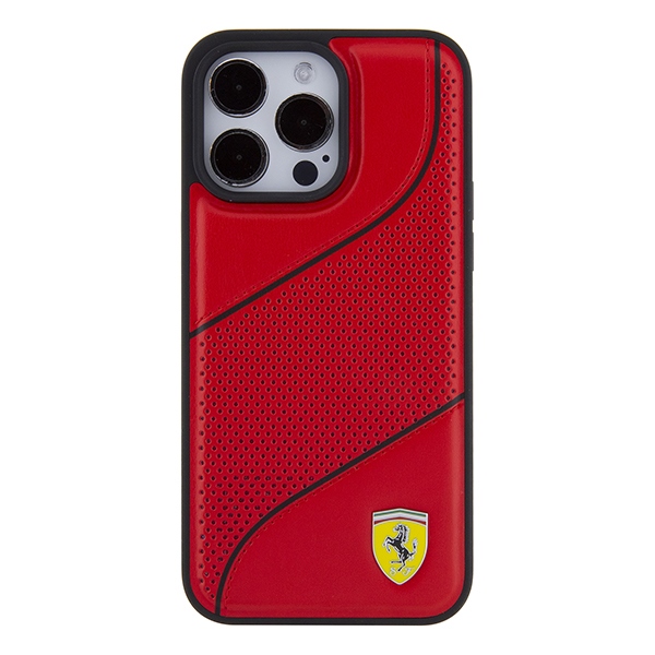 Ferrari iPhone 15 Pro Case Perforated Waves Metal Logo, Red