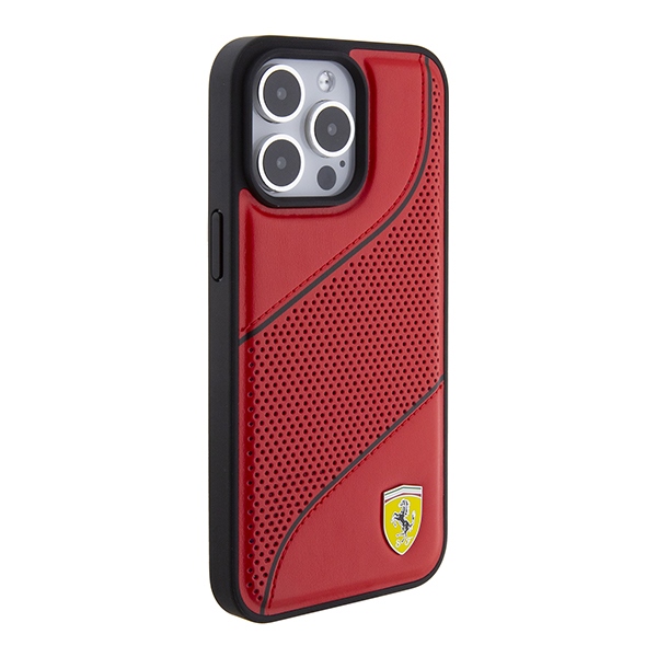 Ferrari iPhone 15 Pro Case Perforated Waves Metal Logo, Red