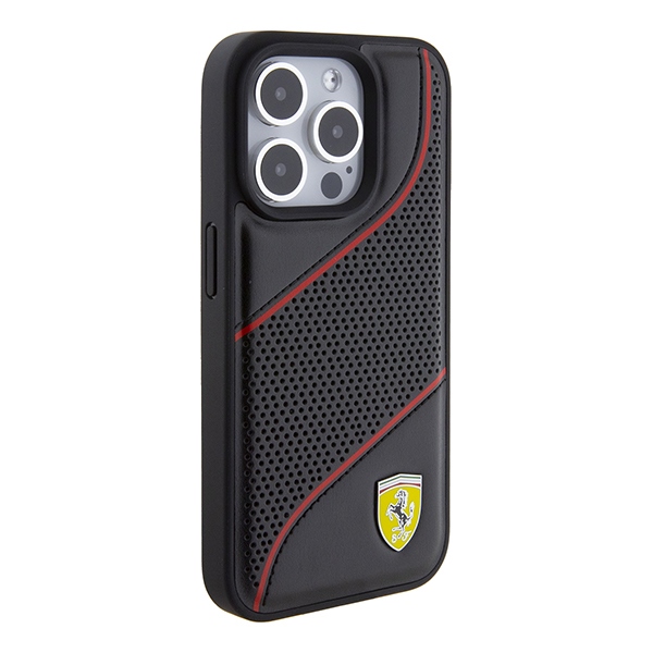 Чехол Ferrari для iPhone 15 Pro Perforated Waves Metal Logo, черный