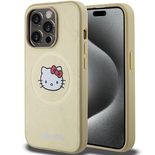 Apple iPhone 14 Pro Max 6.7'' Hello Kitty Leather Kitty Head MagSafe Cover Case, Gold