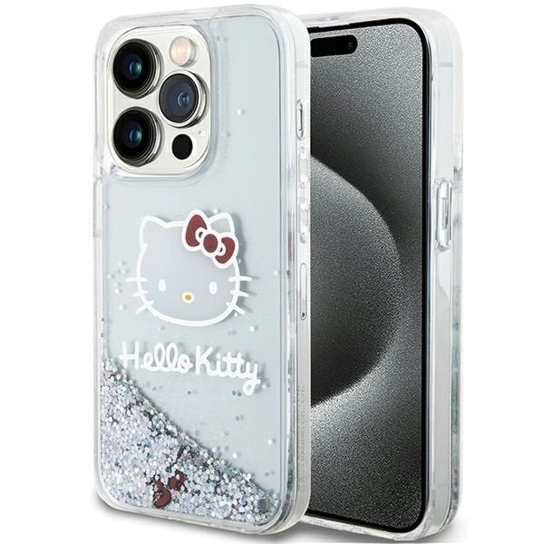 Apple iPhone 14 Pro 6.1'' Hello Kitty Liquid Glitter Charms Kitty Head Cover Case, Silver