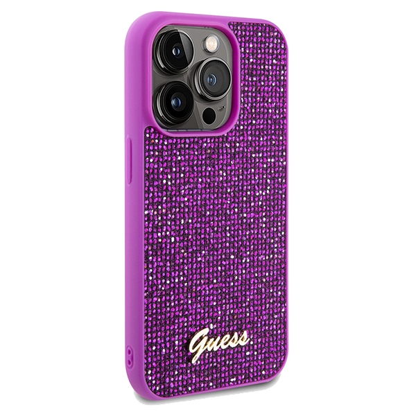 Guess iPhone 14 Pro Max Case Disco Metal Script, Fuchsia