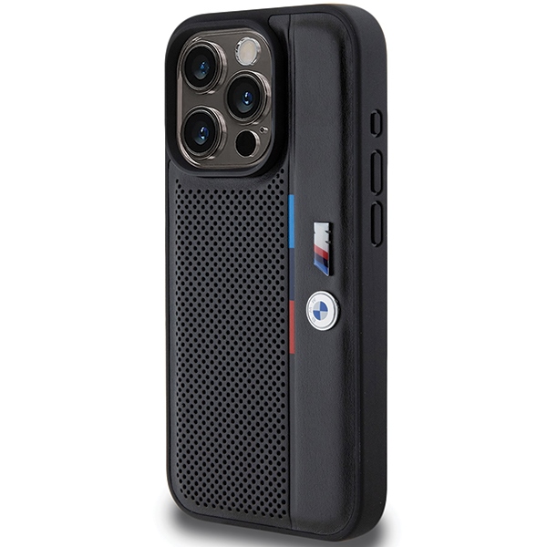 BMW iPhone 15 Pro Case Perforated Tricolor Line, Black