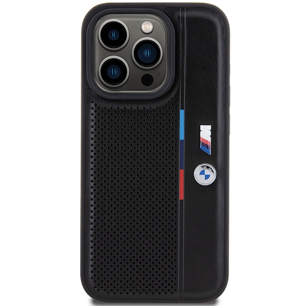BMW iPhone 15 Pro Case Perforated Tricolor Line, Black