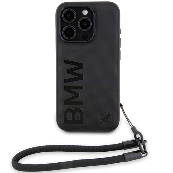 BMW iPhone 15 Pro Case Signature Leather Wordmark Cord, Black