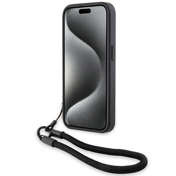 BMW iPhone 15 Pro Case Signature Leather Wordmark Cord, Black