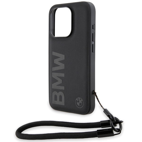 BMW iPhone 15 Pro Case Signature Leather Wordmark Cord, Black