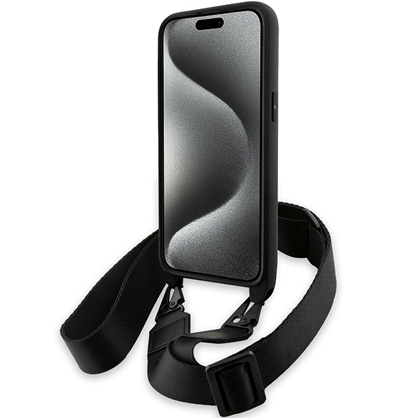 BMW iPhone 15 Pro Max Case M Edition Carbon Tricolor Lines & Strap, Black
