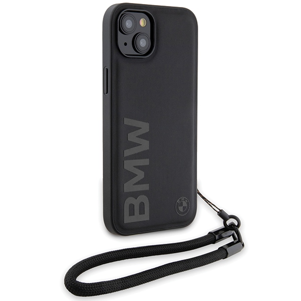 BMW iPhone 15 / 14 / 13 Case Signature Leather Wordmark Cord, Black