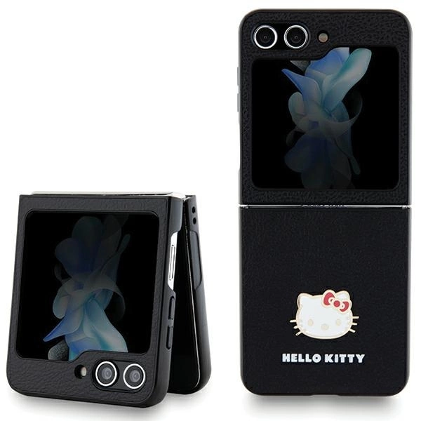Samsung Galaxy Z Flip 5 ( SM-F731B/DS ) Hello Kitty Metal Logo Kitty Head Cover Case, Black