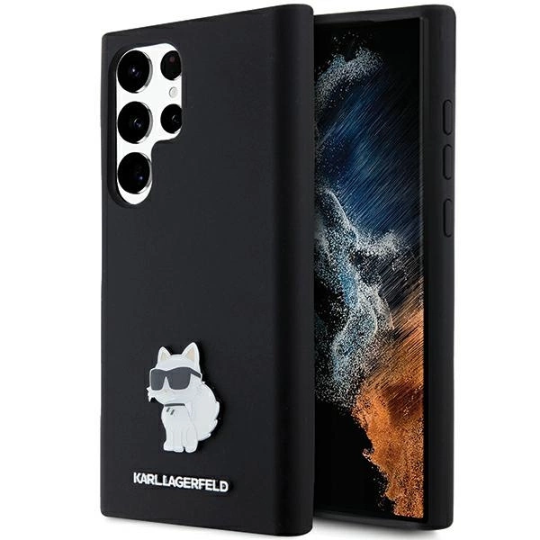 Samsung Galaxy S23 Ultra (SM-S918) Karl Lagerfeld Silicone Choupette Metal Pin Case Cover, Black