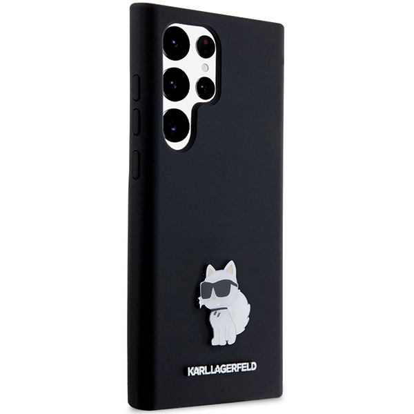 Karl Lagerfeld Silicone Choupette Metal Pin vāciņš Samsung Galaxy S23 Ultra, melns