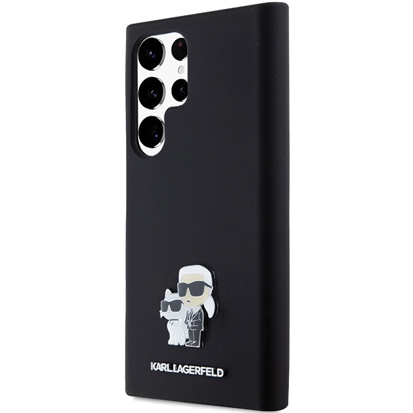 Samsung Galaxy S23 Ultra (SM-S918) Karl Lagerfeld Silicone Karl&Choupette Metal Pin Cover Case, Black